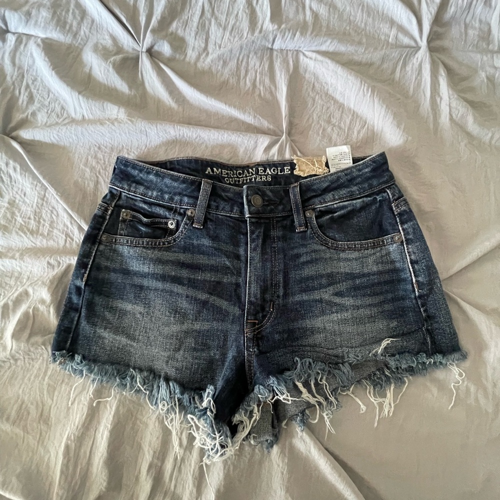 American Eagle Outfitters Distressed Dark Blue Jean Shorts